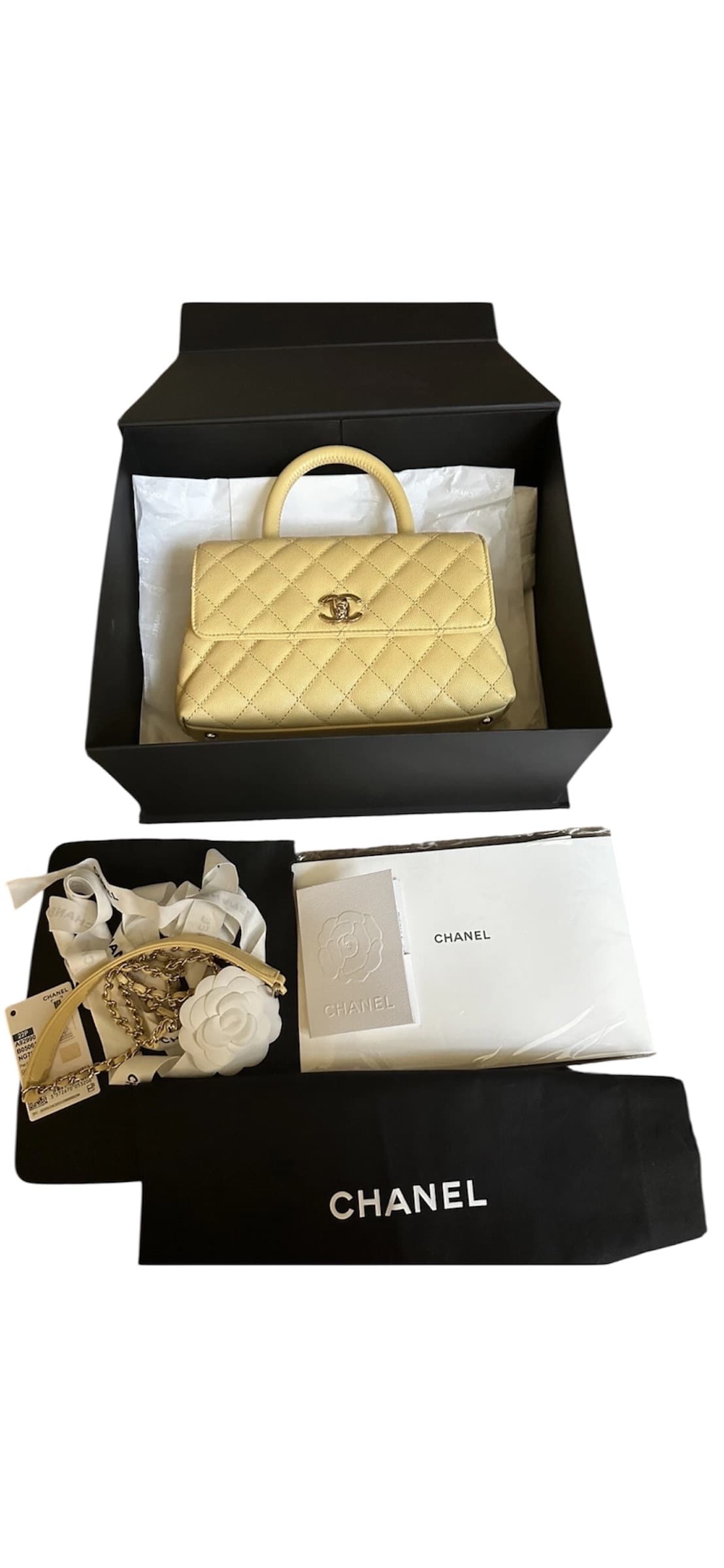 새상품 샤넬 코코 탑핸들 카프스킨 Coco Top Handle Small Caviar Quilted Champagne Gold hardware - 1