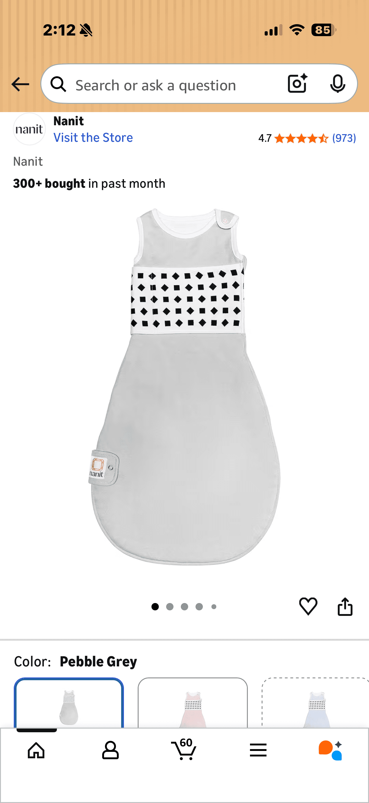 새 상품 Nanit 아기 수면조끼2장 (sensor감지)Pebble Grey - 1