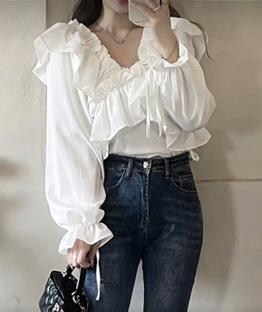 프릴 (오프숄더가능) 블라우스 새제품 - 1