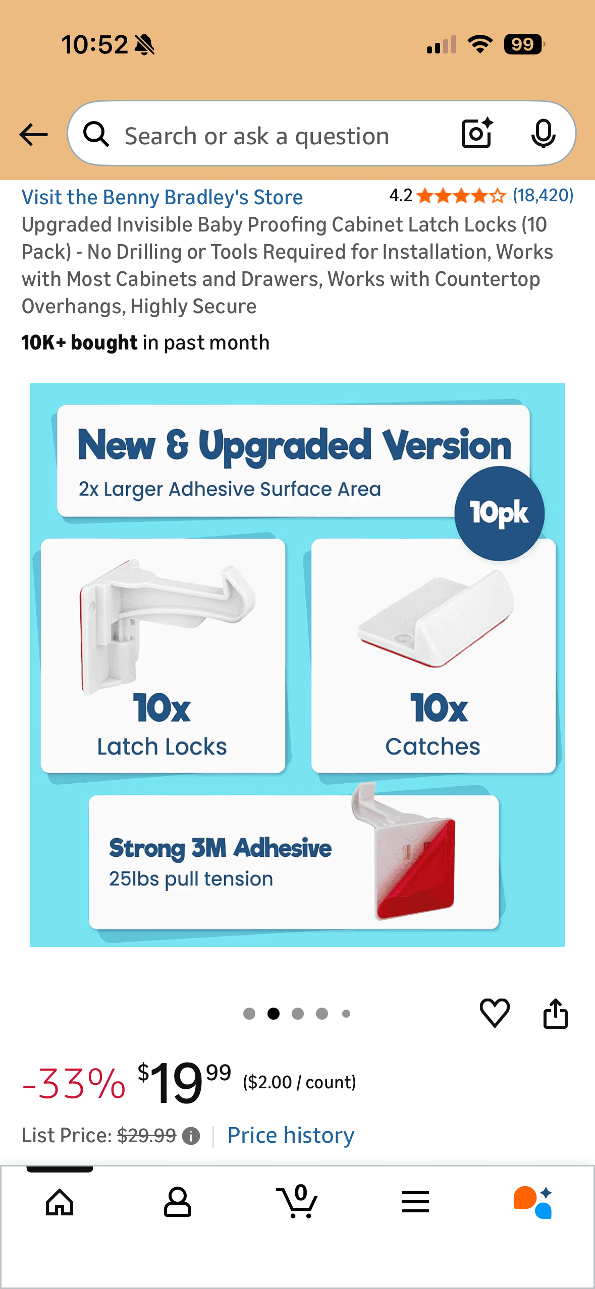 유아 안전 잠금장치 (Benny Bradley’s 인비저블 캐비넷 락) 20개입 – 거의 새것 - 1