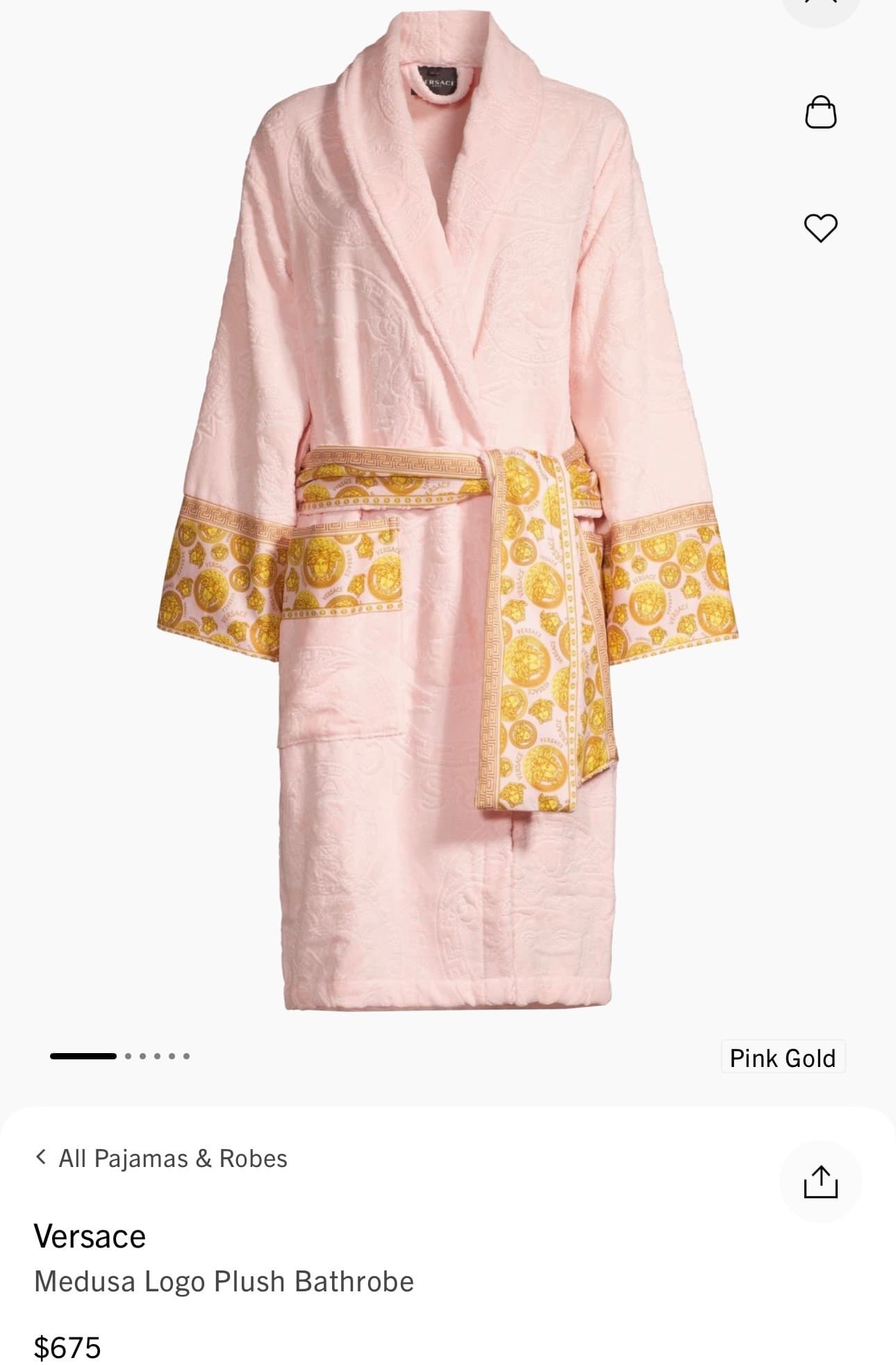 [새상품/태그보유] 베르사체 메두사 로고 플러시 배스로브 핑크/골드 사이즈 S - 1