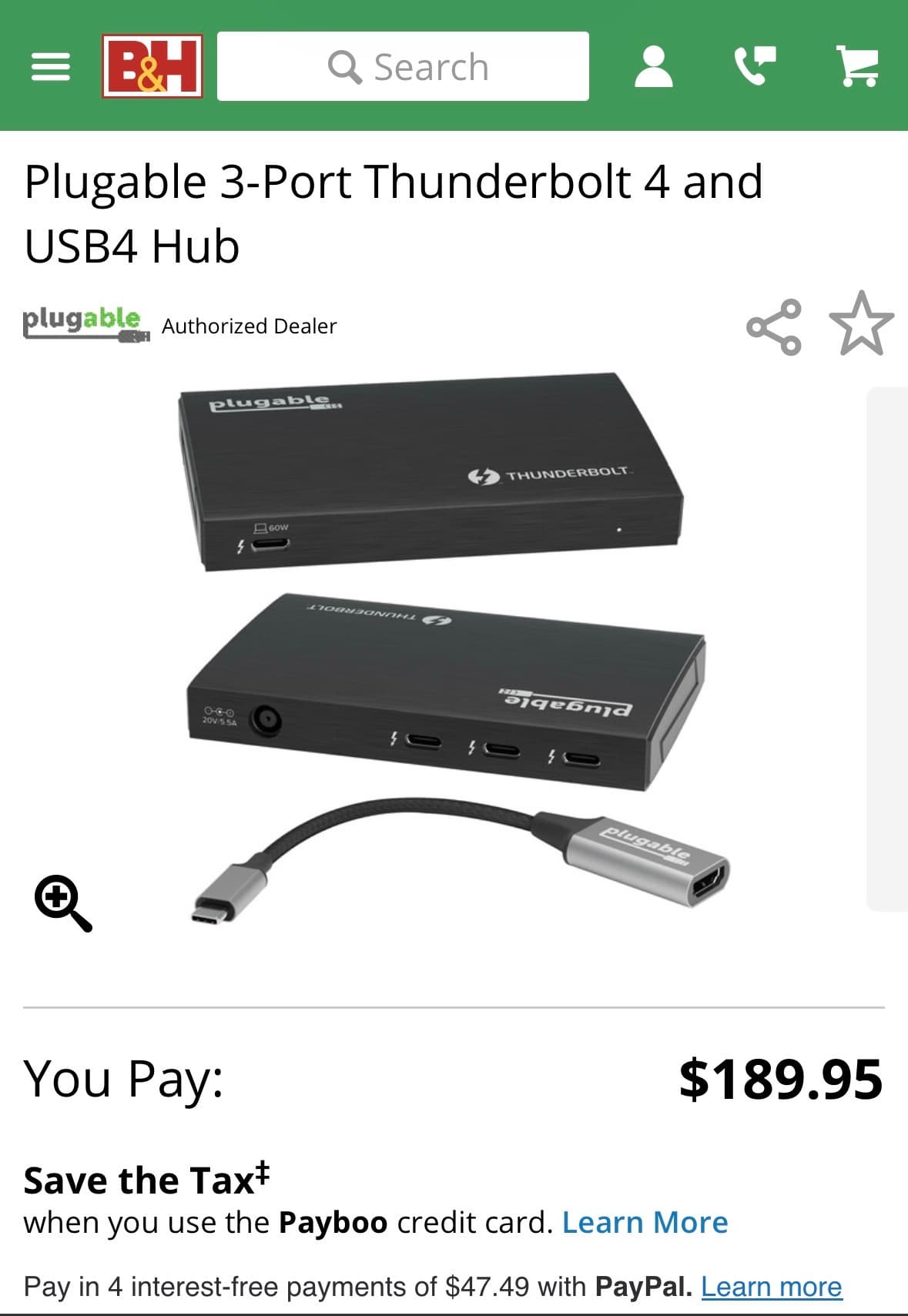 Plugable 3-Port Thunderbolt 4 and USB4 Hub - 1