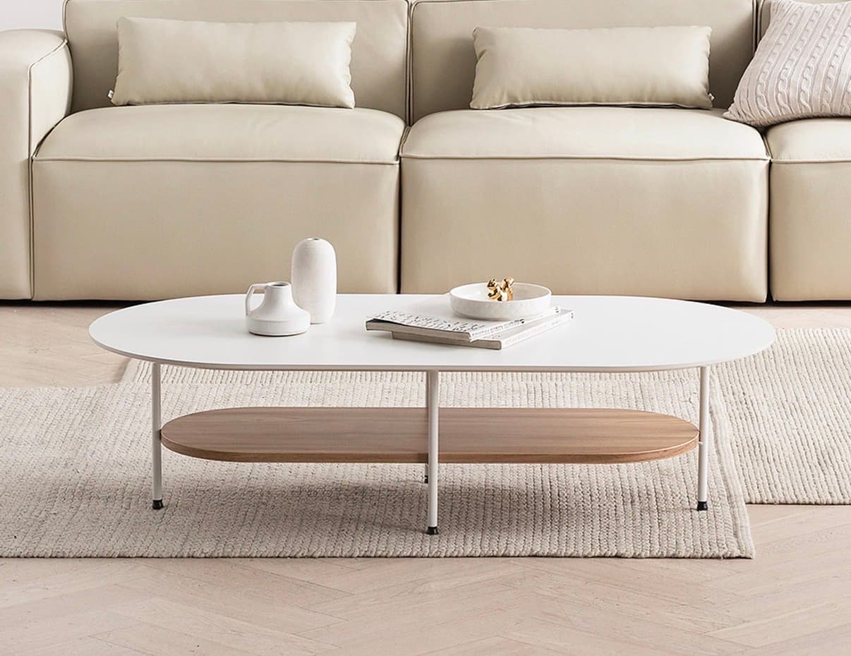 모던 타원형 거실 테이블 (하부 선반 포함) - 1