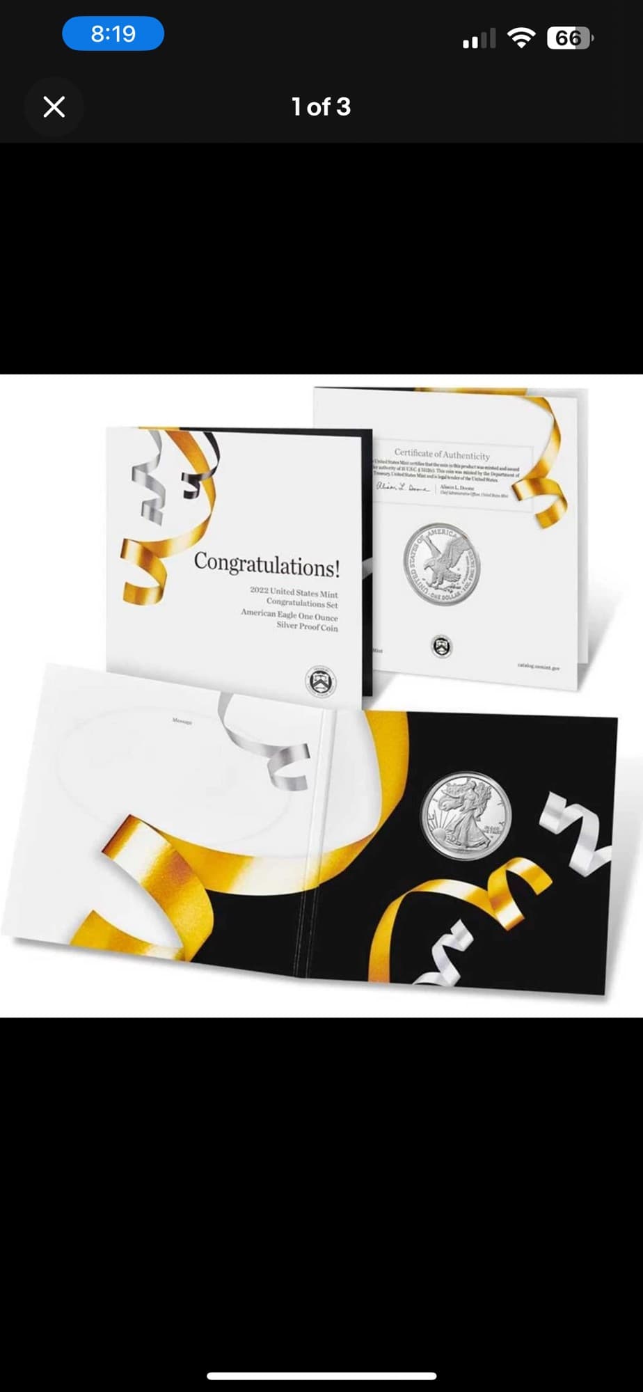 2022-W $1 1-oz Proof American Silver Eagle Congratulations Set w/ Box, OGP - 1