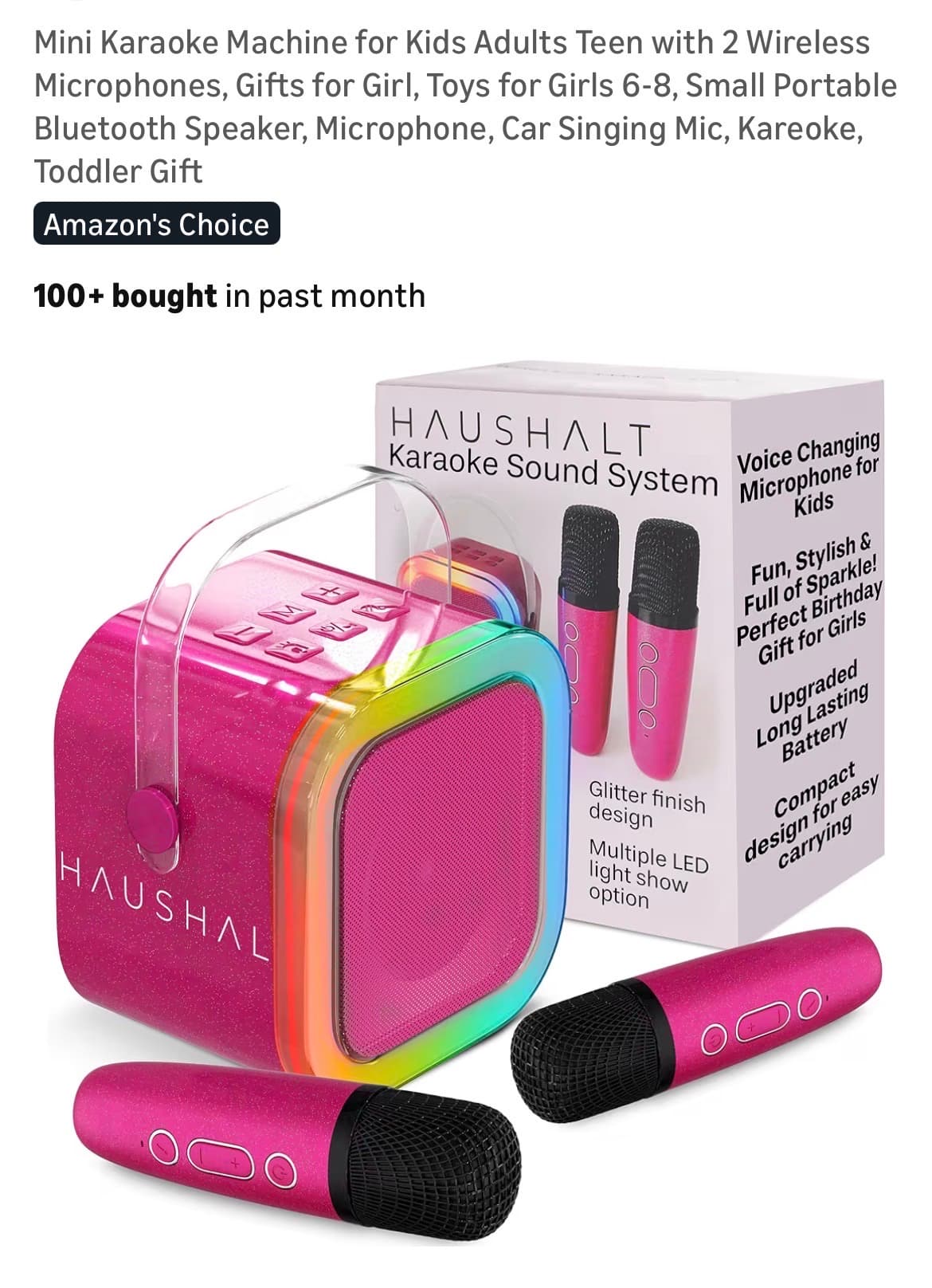 Mini Karaoke Machine for Kids Adults Teen with 2 Wireless Microphones - 1