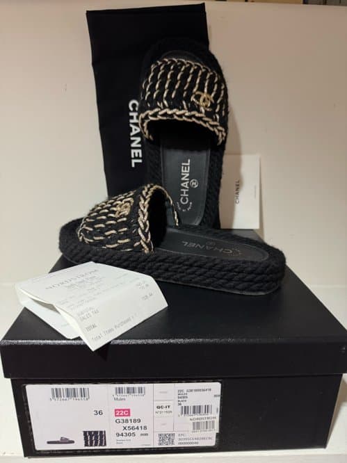 정품)샤넬 트위드 슬라이드 샌달 36