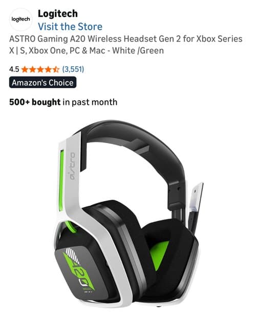 새상품 ASTRO Gaming A20 Wireless Headset Gen 2 for Xbox Series X | S, Xbox One, PC & Mac - White /Green