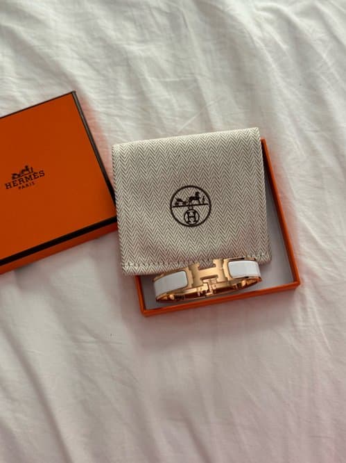 (가격내림/새상품)Hermes 에르메스 클릭아슈 팔찌 clic h 사이즈 pm 화이트 로즈골드