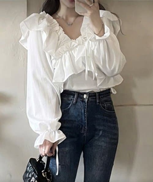 프릴 (오프숄더가능) 블라우스 새제품