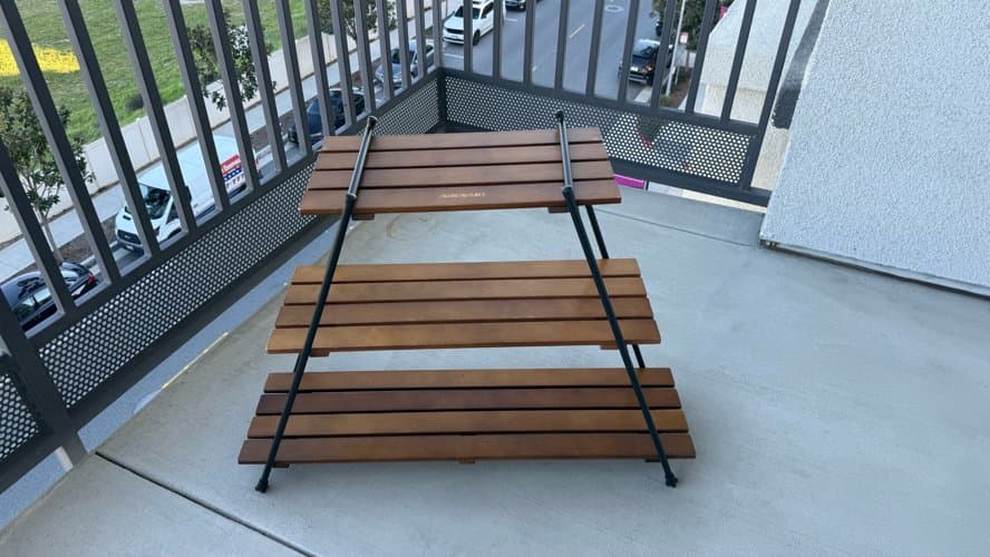 발코니/테라스용 3단 우드 선반 (접이식)