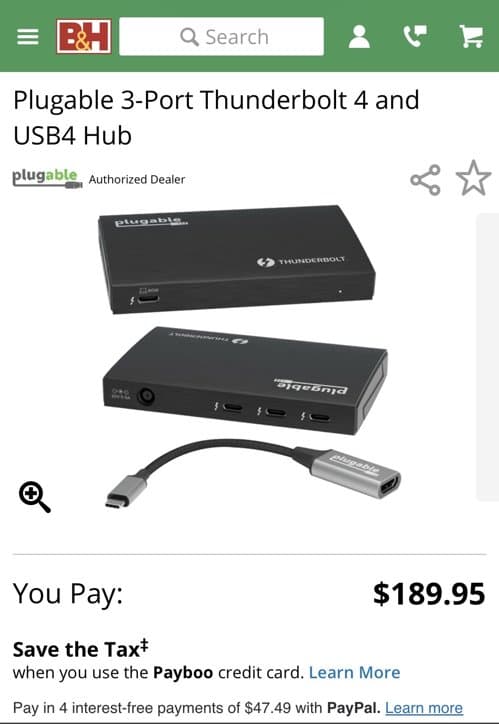 Plugable 3-Port Thunderbolt 4 and USB4 Hub