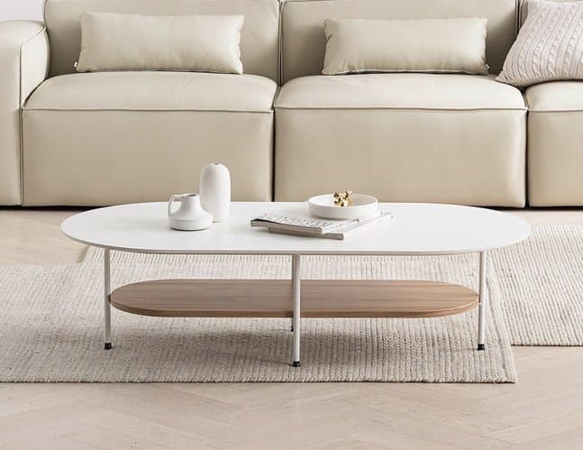 모던 타원형 거실 테이블 (하부 선반 포함)