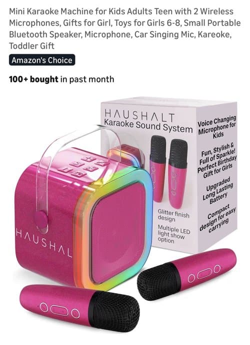 Mini Karaoke Machine for Kids Adults Teen with 2 Wireless Microphones