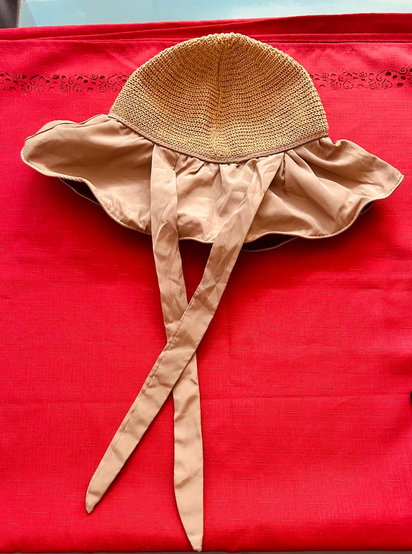 리본 와이드 챙 모자 - 1