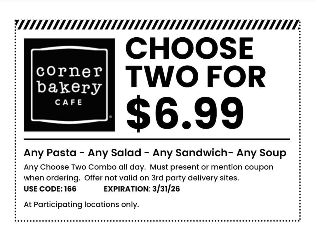 Coner Bakery 체인점에서 2가지 메뉴 $6.99